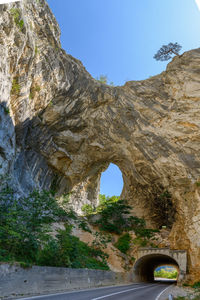 View of rock formation against clear sky