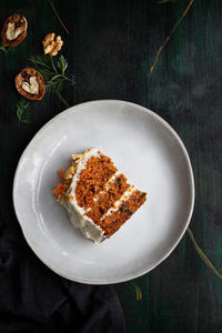 High angle view of dessert in plate on table