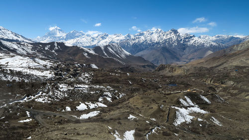 Scenic view of snowcapped mountains against sky