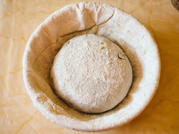 High angle view of bread in plate on table
