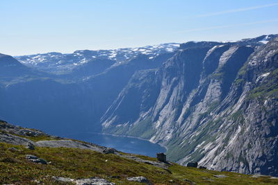 Scenic view of mountains against clear sky