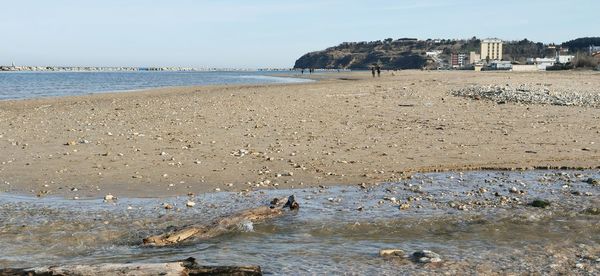 Scenic view of beach against clear sky