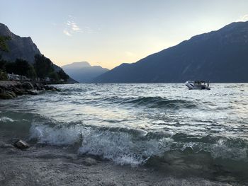 Scenic view of sea against sky during sunset