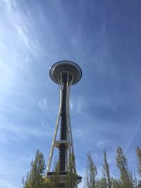 Low angle view of tower against cloudy sky