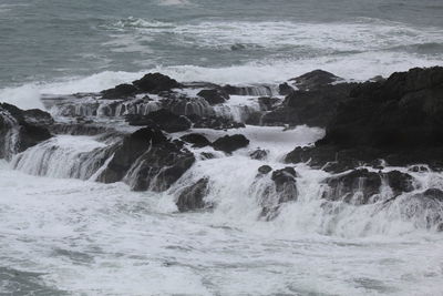 Scenic view of rocks at sea shore