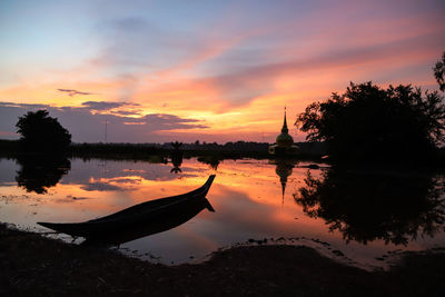 Scenic view of lake against sky during sunset