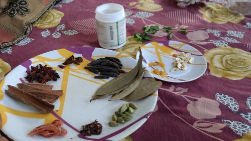 High angle view of food on plate