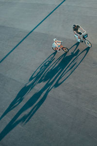 High angle view of bicycle on road