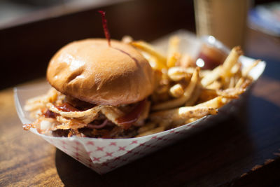 Hamburger with french fries