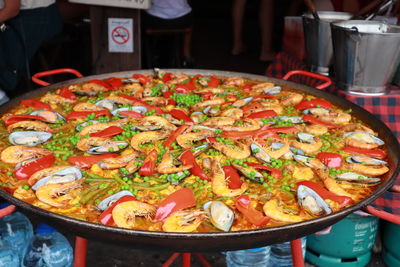 High angle view of pizza on table in restaurant