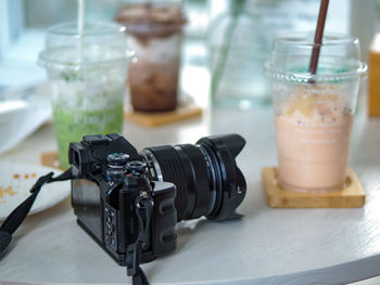 Close-up of objects on table