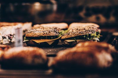 Close-up of bagel sandwich