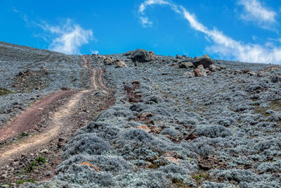 Scenic view of volcanic landscape against sky