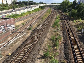 High angle view of railway tracks