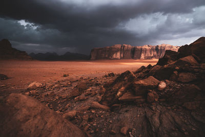 Rock formation on land against sky