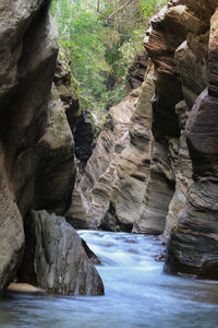 Rock formations in a waterfall