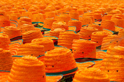Full frame shot of hats for sale at market