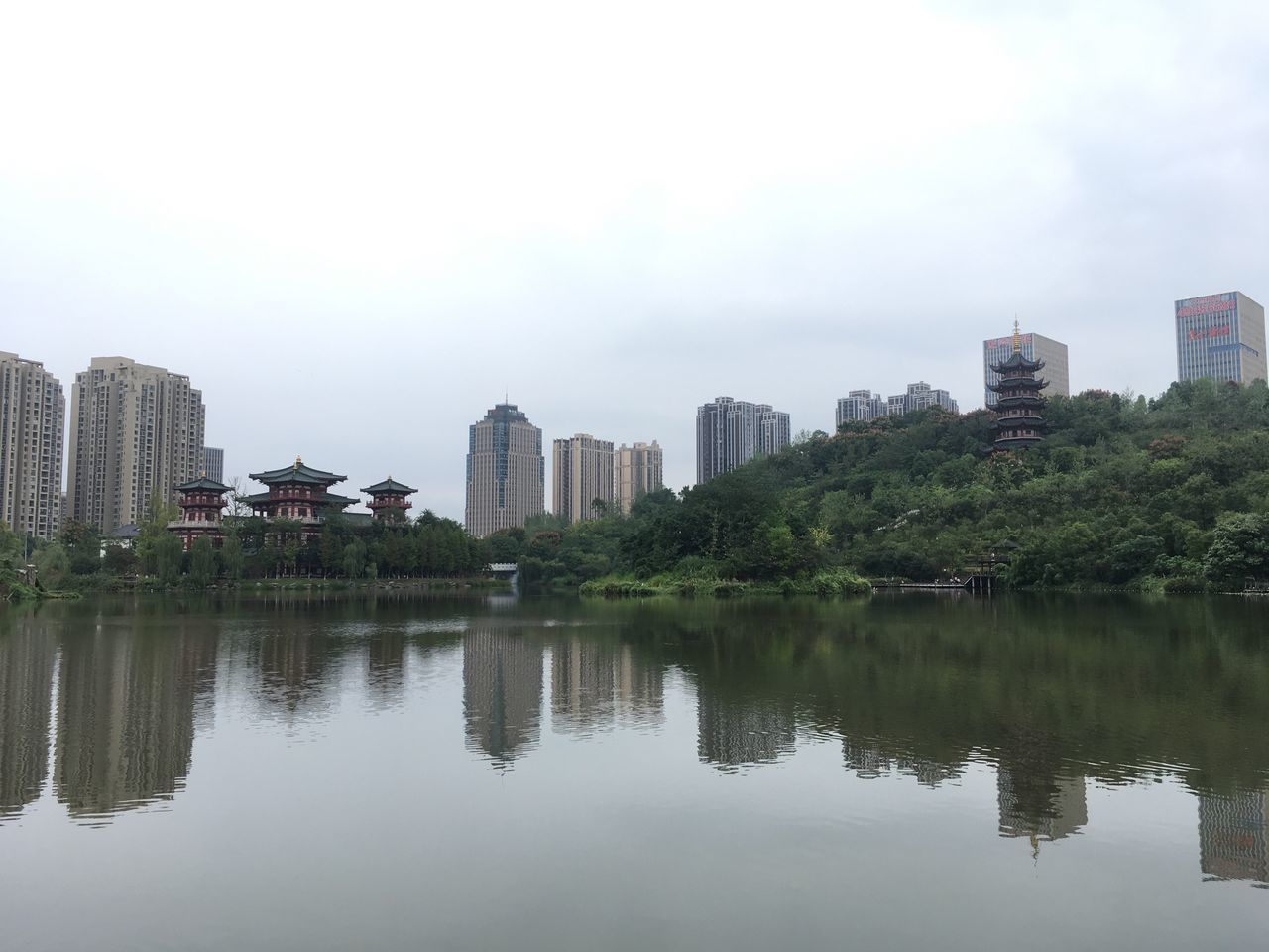 architecture, building exterior, skyscraper, built structure, city, modern, cityscape, reflection, urban skyline, tower, waterfront, sky, tree, residential building, downtown district, outdoors, city life, growth, no people, tall, water, day, nature