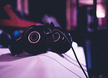 Close-up of headphones on table