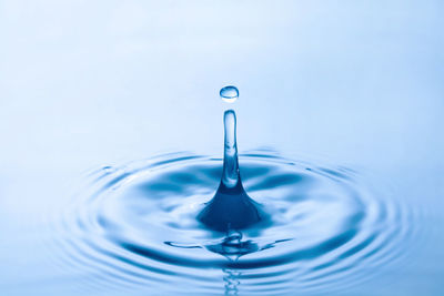 Close-up of drop falling on water