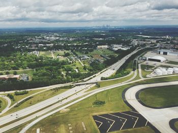 High angle shot of roads on countryside landscape