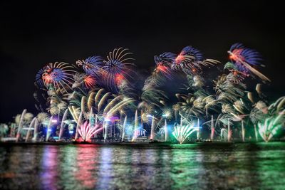 Illuminated fireworks against sky at night