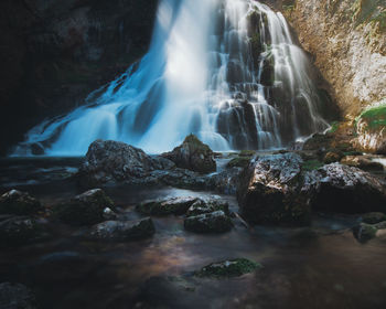 View of waterfall in forest