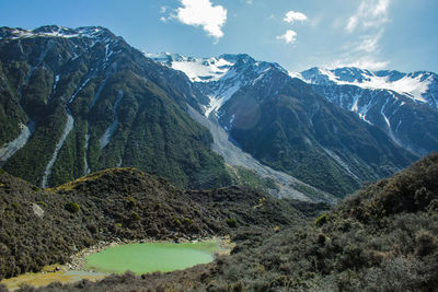 Scenic view of snowcapped mountains against sky