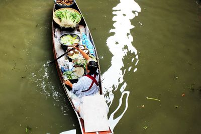 High angle view of floating market