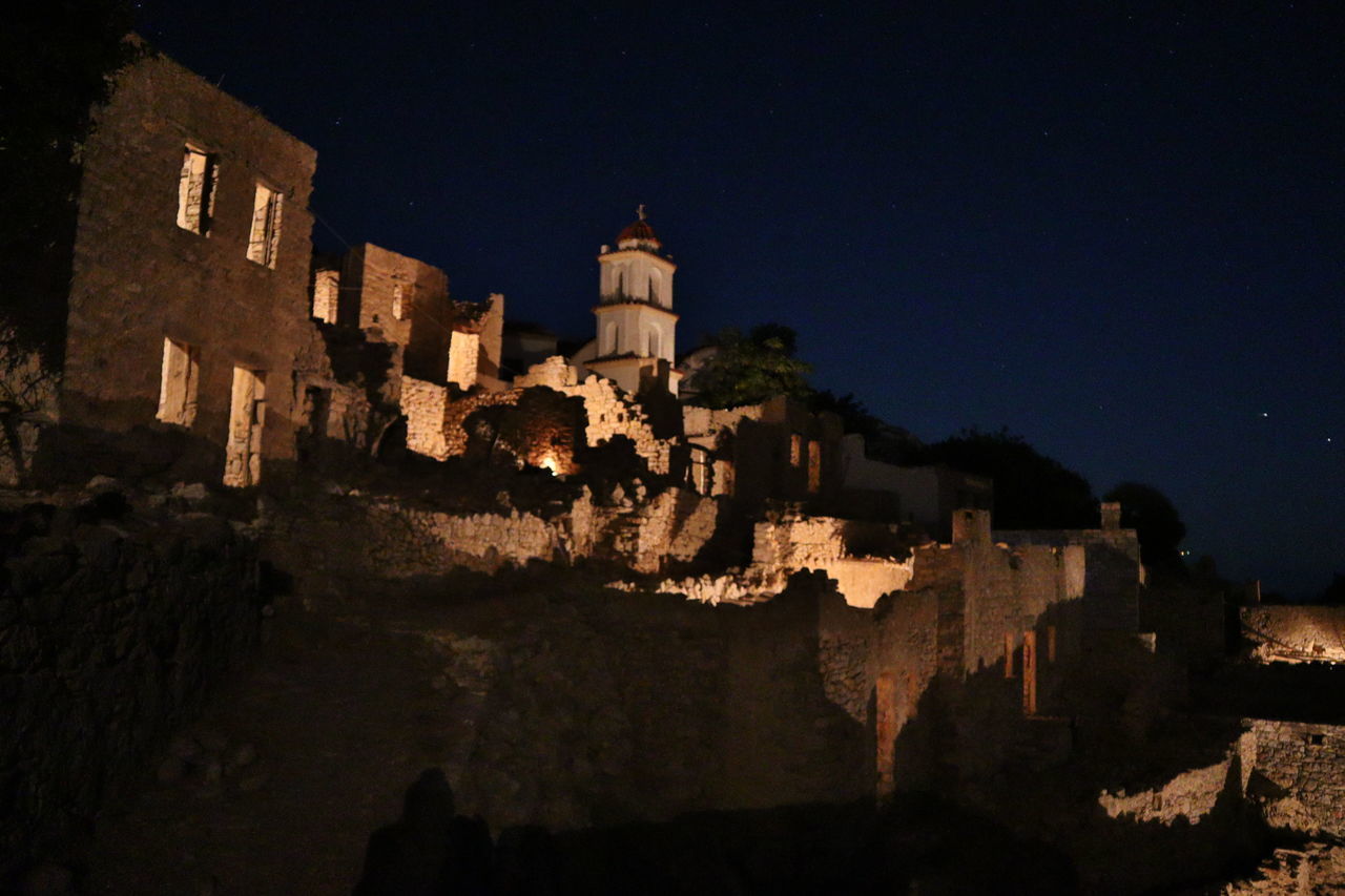 LOW ANGLE VIEW OF BUILDINGS AT NIGHT