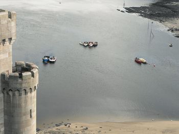 High angle view of boats on beach