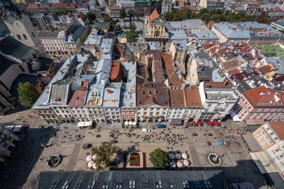 High angle view of buildings in city