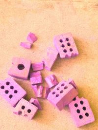 High angle view of toys on table