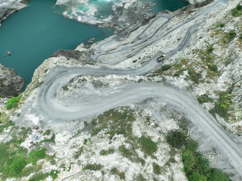 High angle view of snow covered landscape