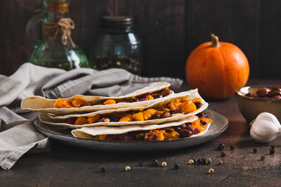 Close-up of food in plate on table
