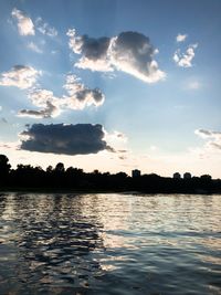 Scenic view of lake against sky at sunset