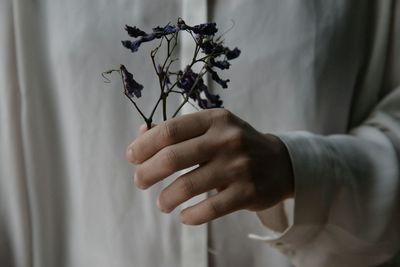 Close-up of hand holding flowers