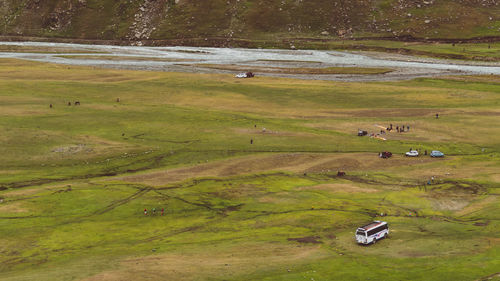 High angle view of car on land