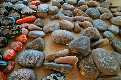 High angle view of stones on table