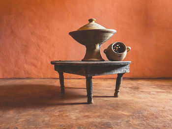 Close-up of trophy against wall