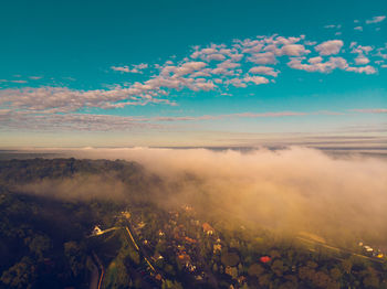 High angle view of cityscape against sky during sunset