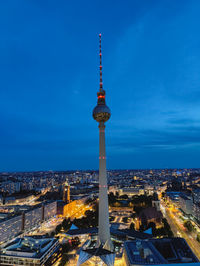 High angle view of the berlin city and the it's cityscape at night.