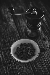 High angle view of coffee cup on table