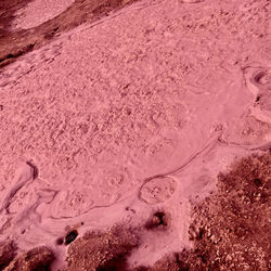 High angle view of snow covered land