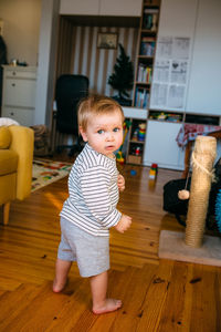 Portrait of cute boy sitting at home