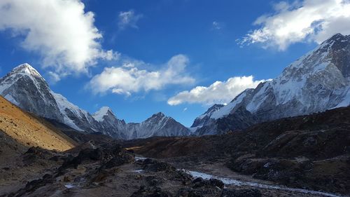 Scenic view of snowcapped mountains against sky