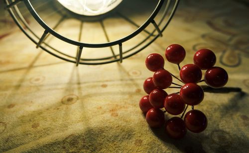 High angle view of cherries on table