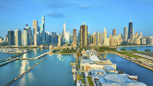 High angle view of city at waterfront