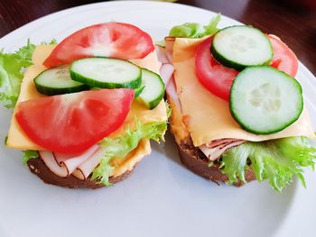 Close-up of breakfast served on table