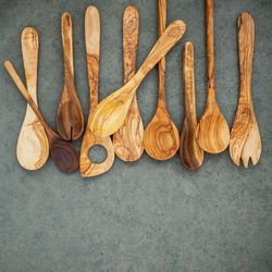 Directly above shot of wooden spoons on table